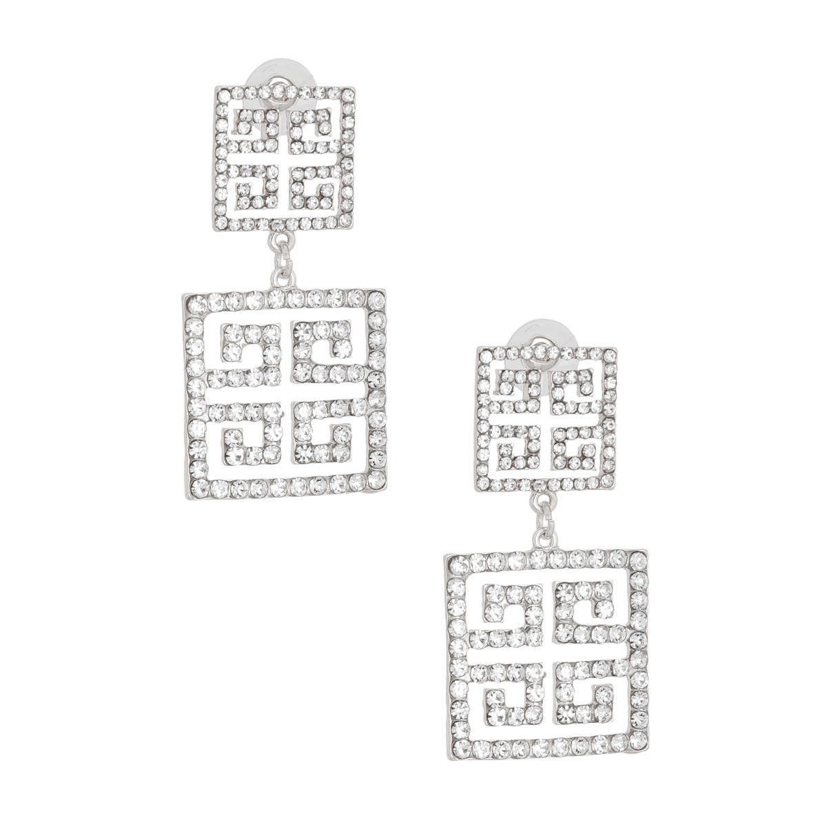 Silver Square Greek Key Dangle Earrings