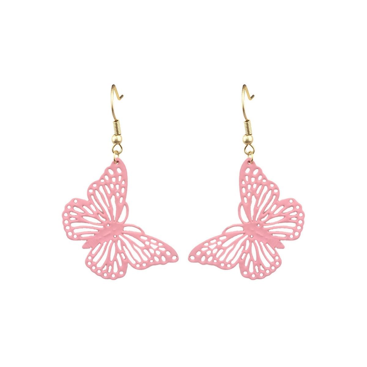 Pink Metal Butterfly Fish Hook Earrings