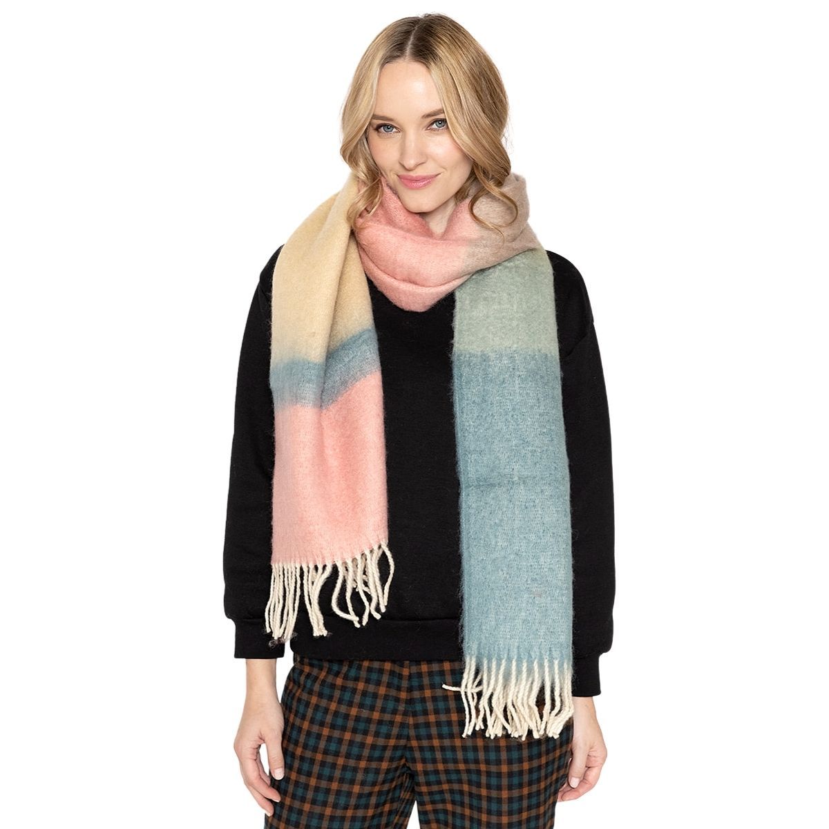 Blue Colorblock Cozy Scarf