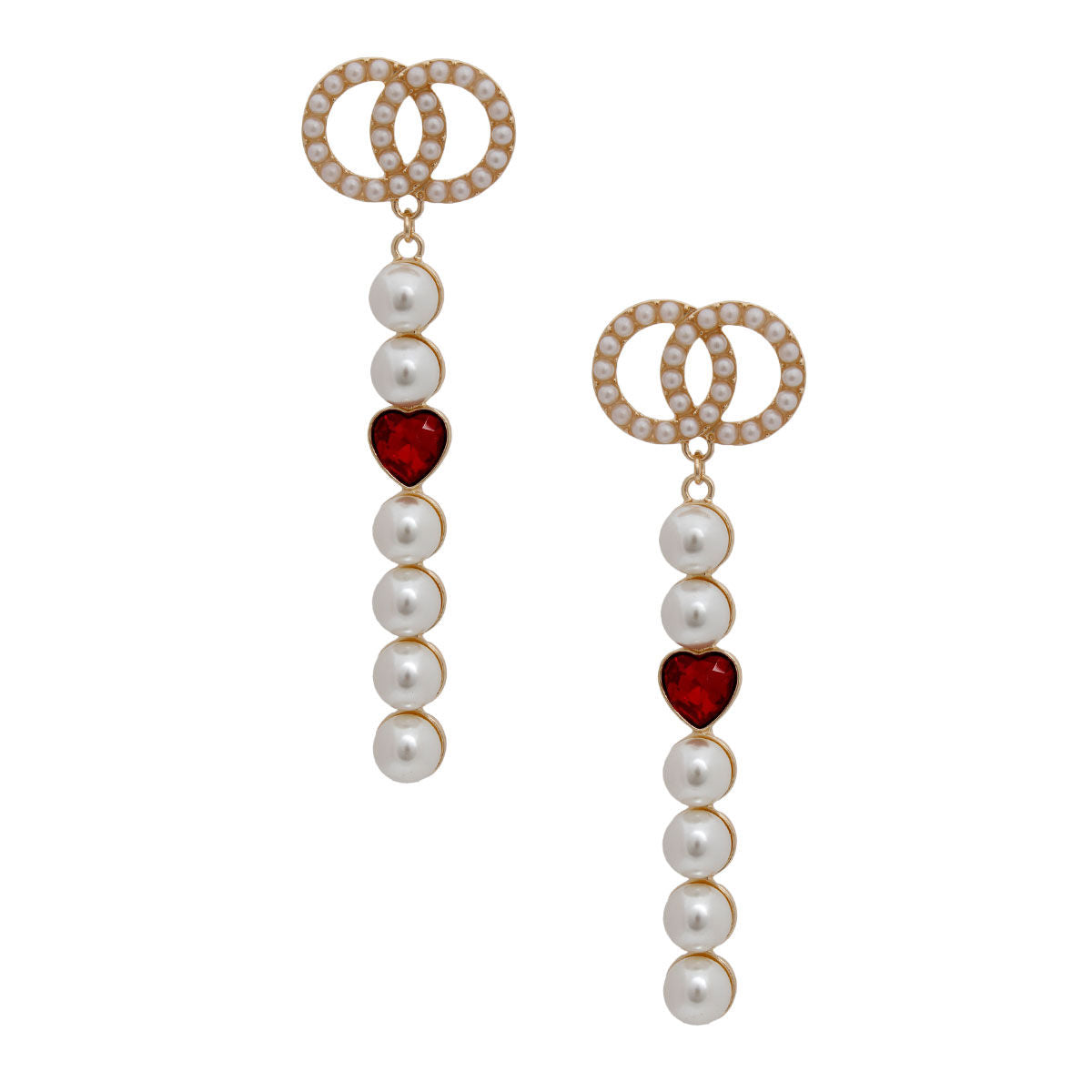 Gold Pearl Drop Heart Earrings