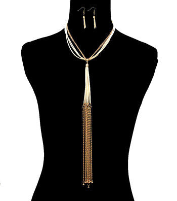 Cream Suede Drop Necklace Set