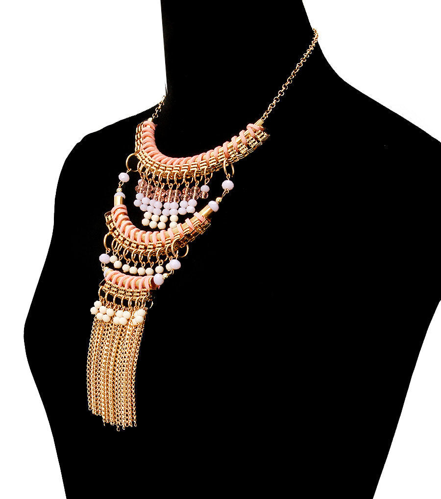 Pink Beads and Chain Drop Necklace