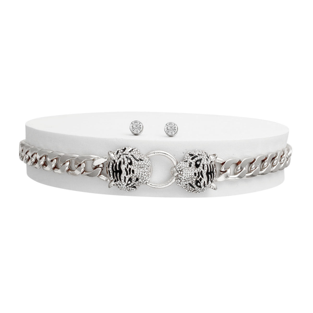 Iced Tiger Silver Chain Choker