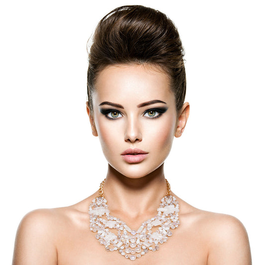 White Glass Bead Necklace Set