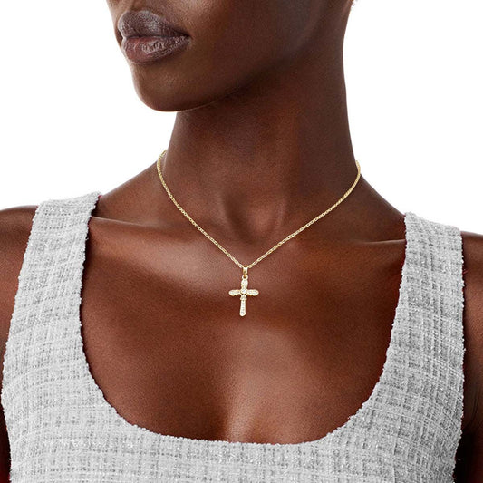 CZ Double Cross Gold Necklace