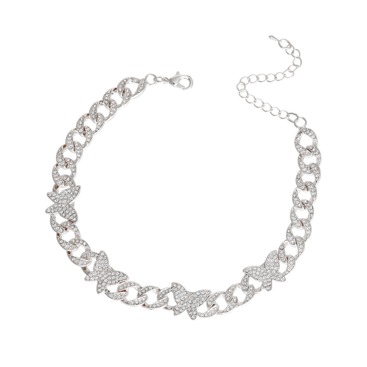 Silver Iced Cuban Butterfly Choker