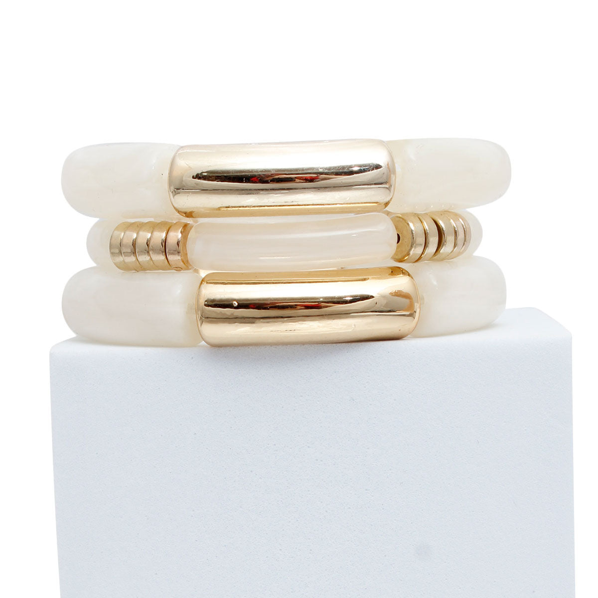 Cream Tube Stretch Bangle Set
