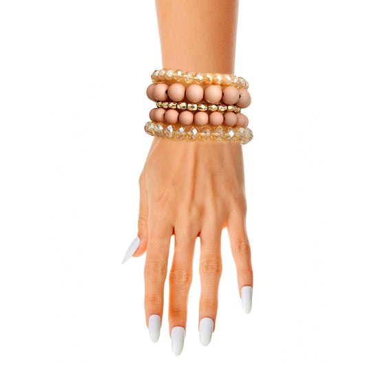 Matte Light Brown Ball and Glass Bracelets