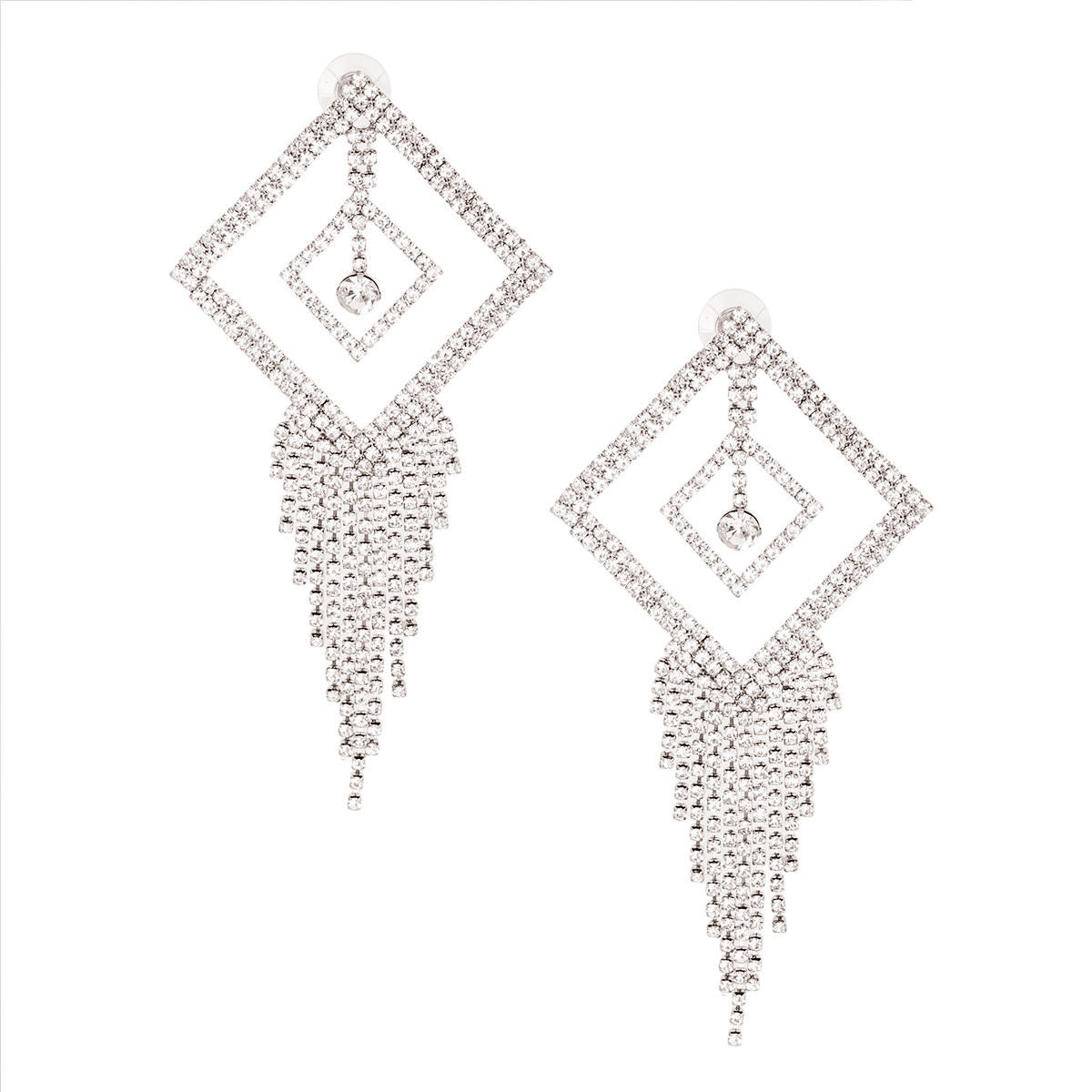 Silver Dangle Triangle Fringe Earrings