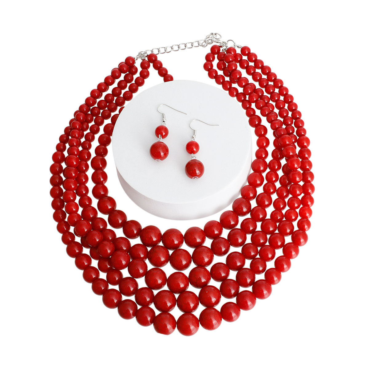 Cracked Coral Bead 5 Strand Necklace