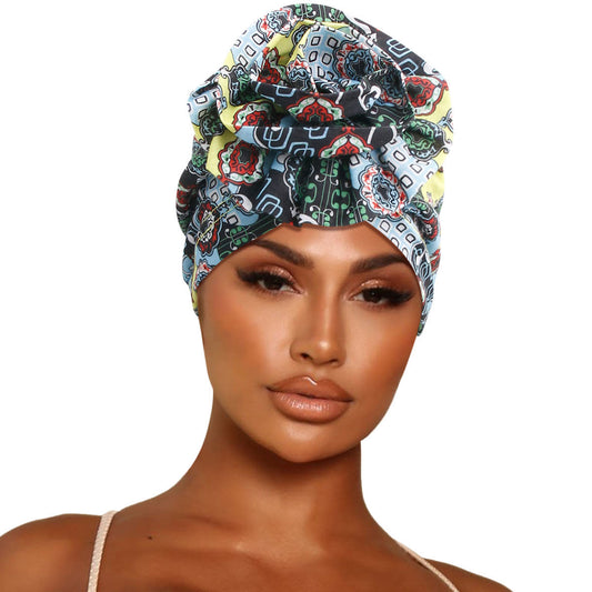 Black African Print Flower Knot Turban