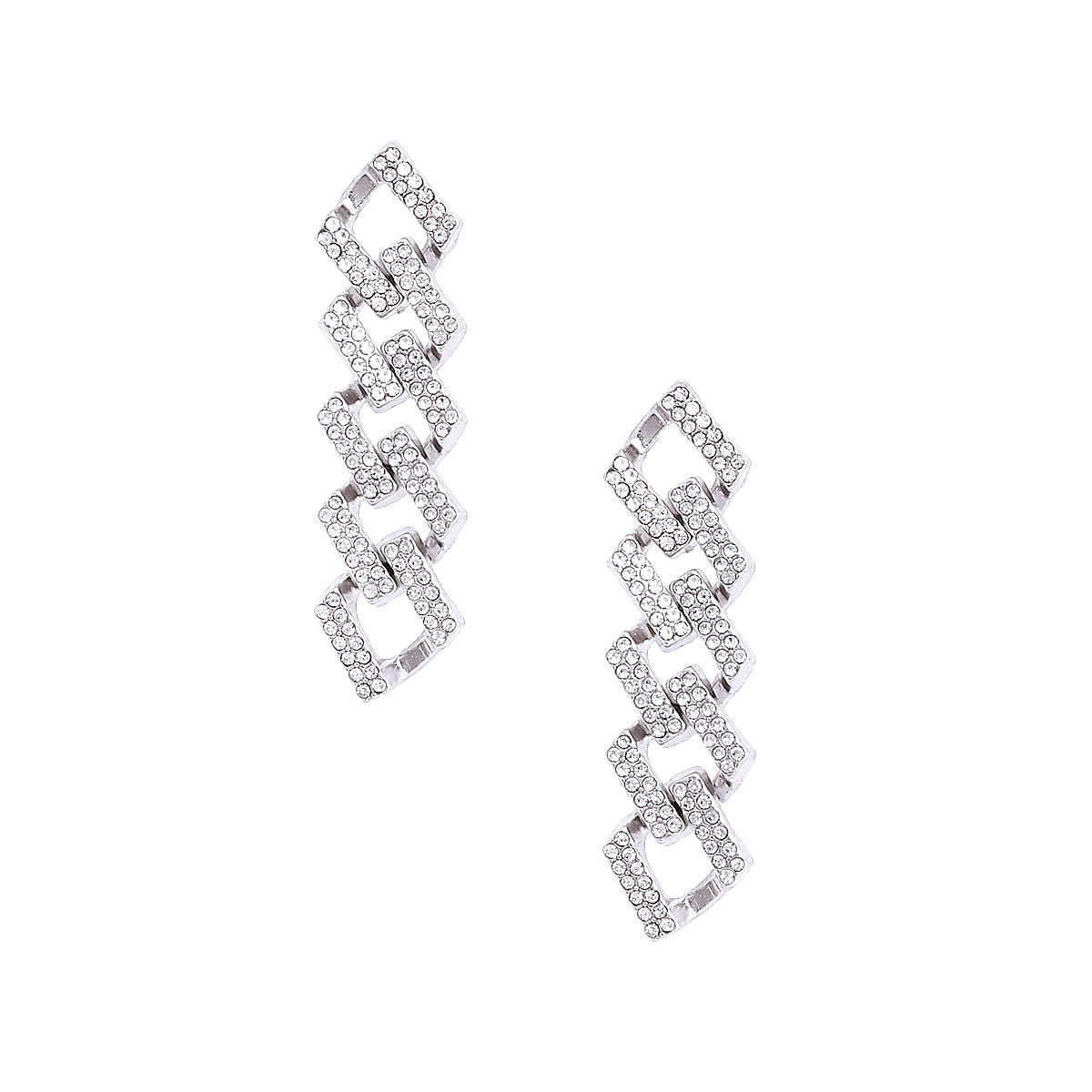 Silver Square Cuban Chain Earrings