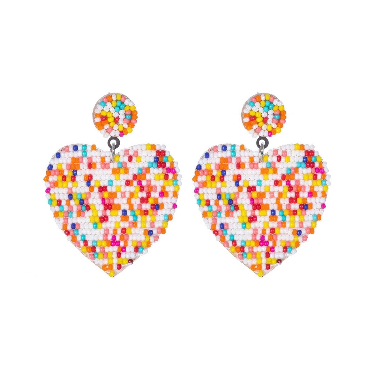 Multi Color Seed Bead Heart Earrings
