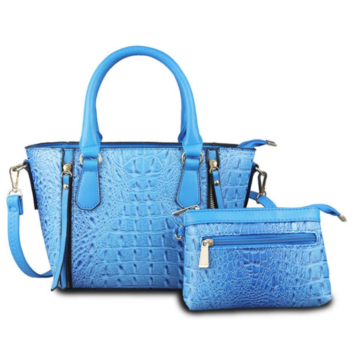 Blue Croc Tote Pouch Set