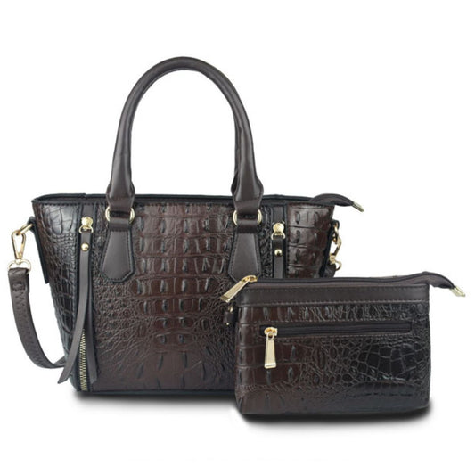 Dark Brown Croc Tote Pouch Set