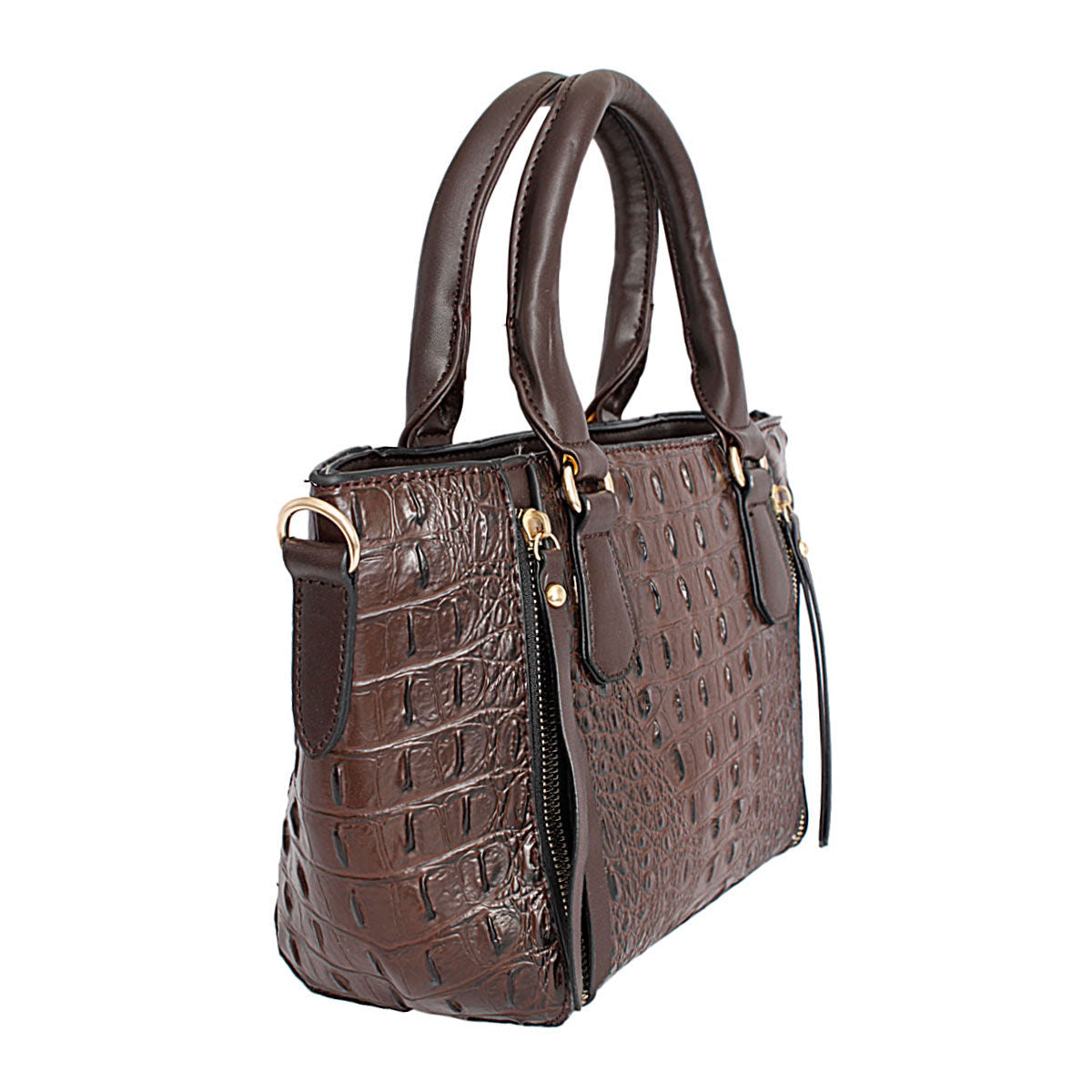 Dark Brown Croc Tote Pouch Set
