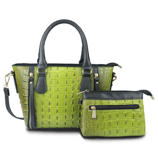 Green Croc Tote Pouch Set