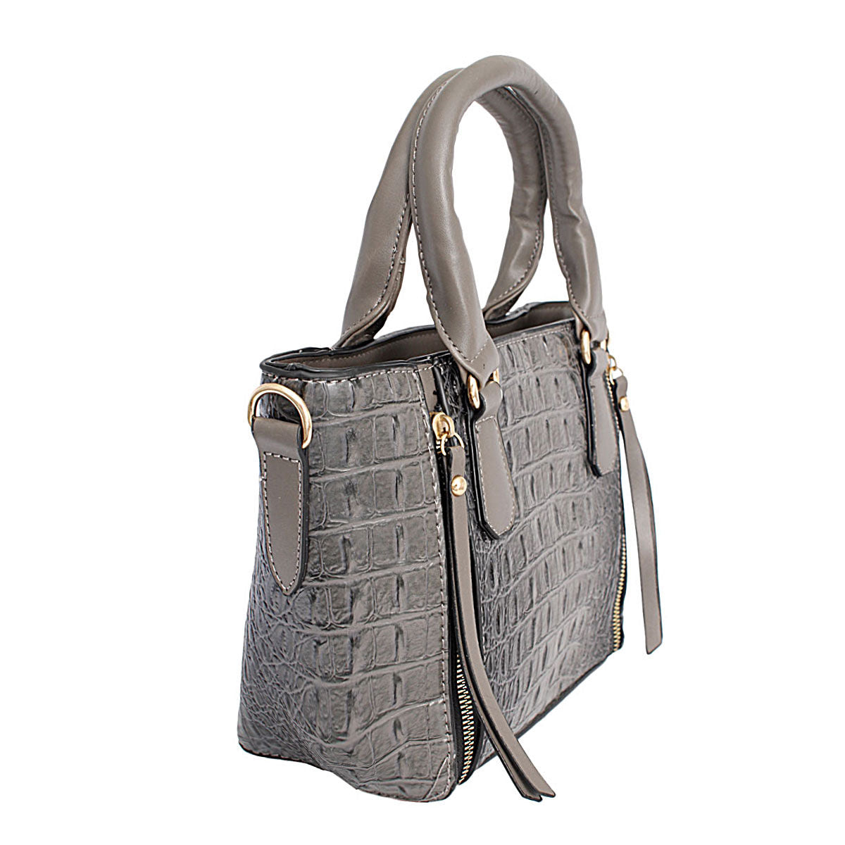 Gray Croc Tote Pouch Set