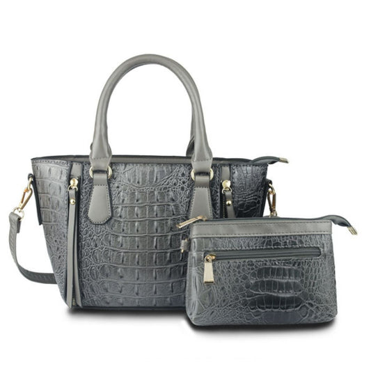 Gray Croc Tote Pouch Set