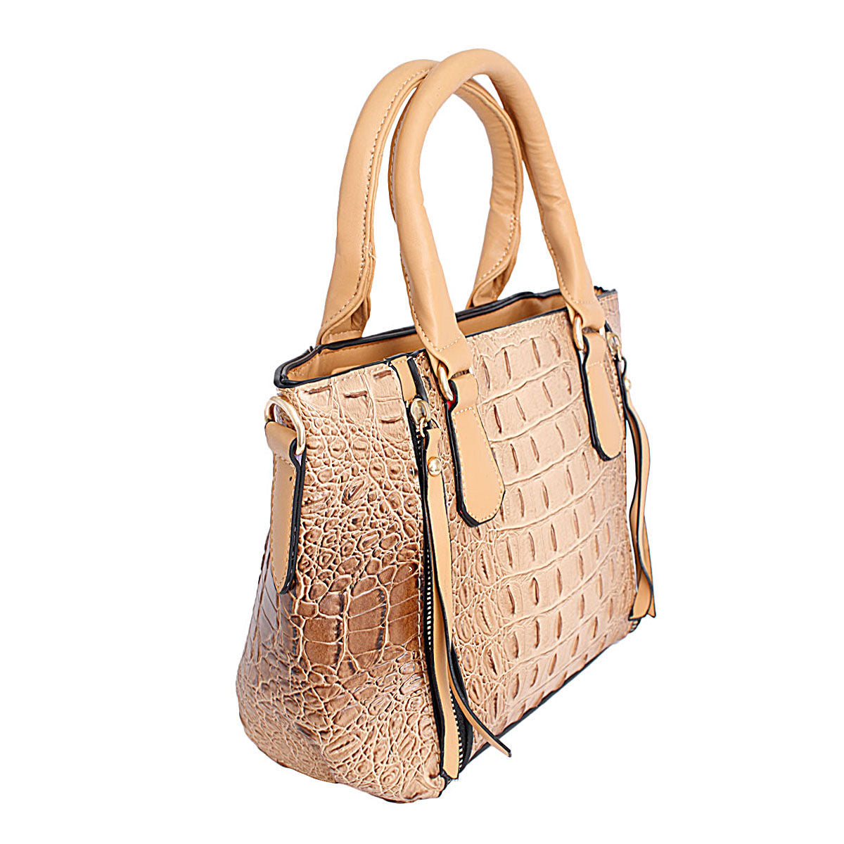 Light Brown Croc Tote Pouch Set
