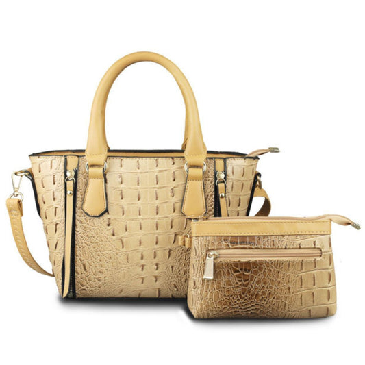 Light Brown Croc Tote Pouch Set