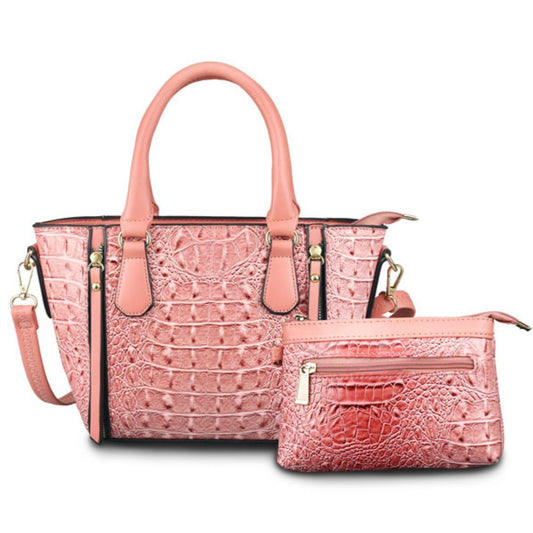 Pink Croc Tote Pouch Set