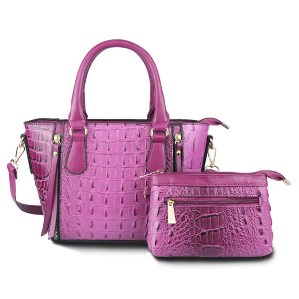 Purple Croc Tote Pouch Set