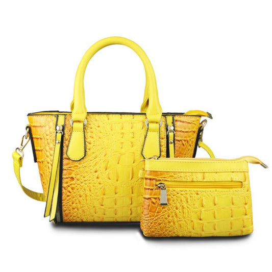 Yellow Croc Tote Pouch Set