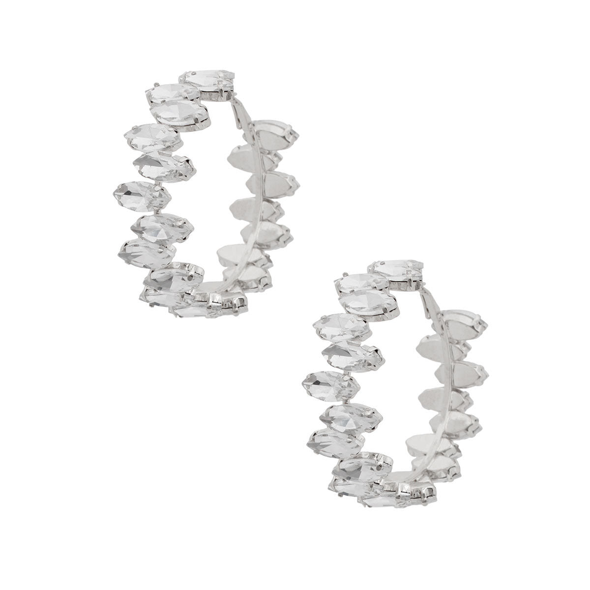 Silver Marquise Glass Crystal Hoops