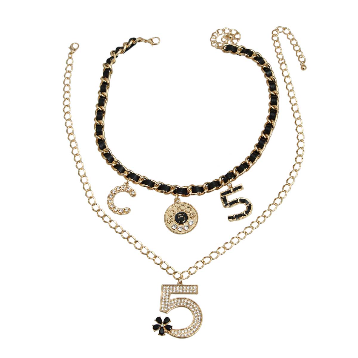 2 Pcs Gold and Black Designer 5 Charm Chains