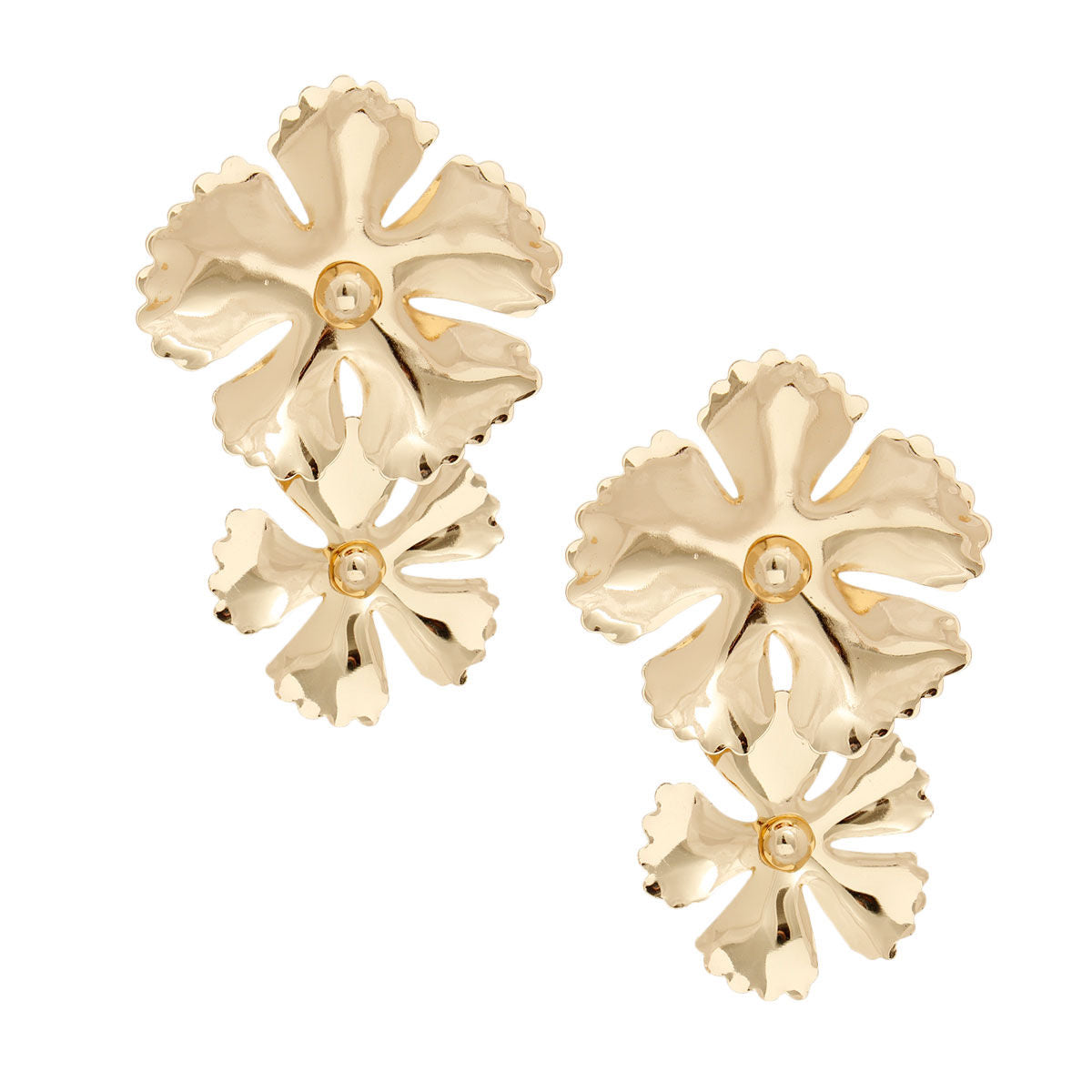 Shiny Gold Double Flower Earrings