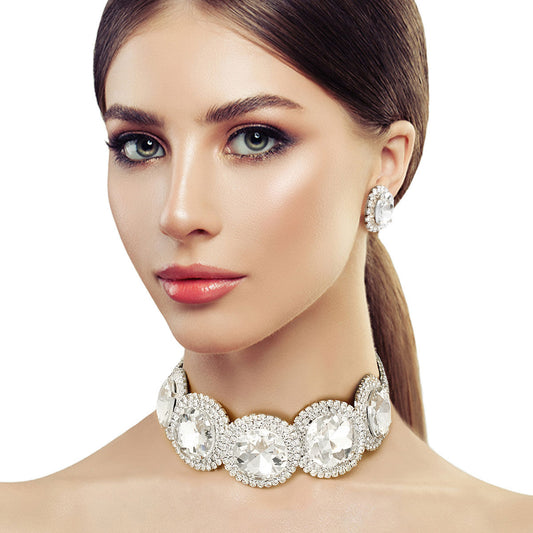 Brilliant Silver Round Cut Crystal Choker