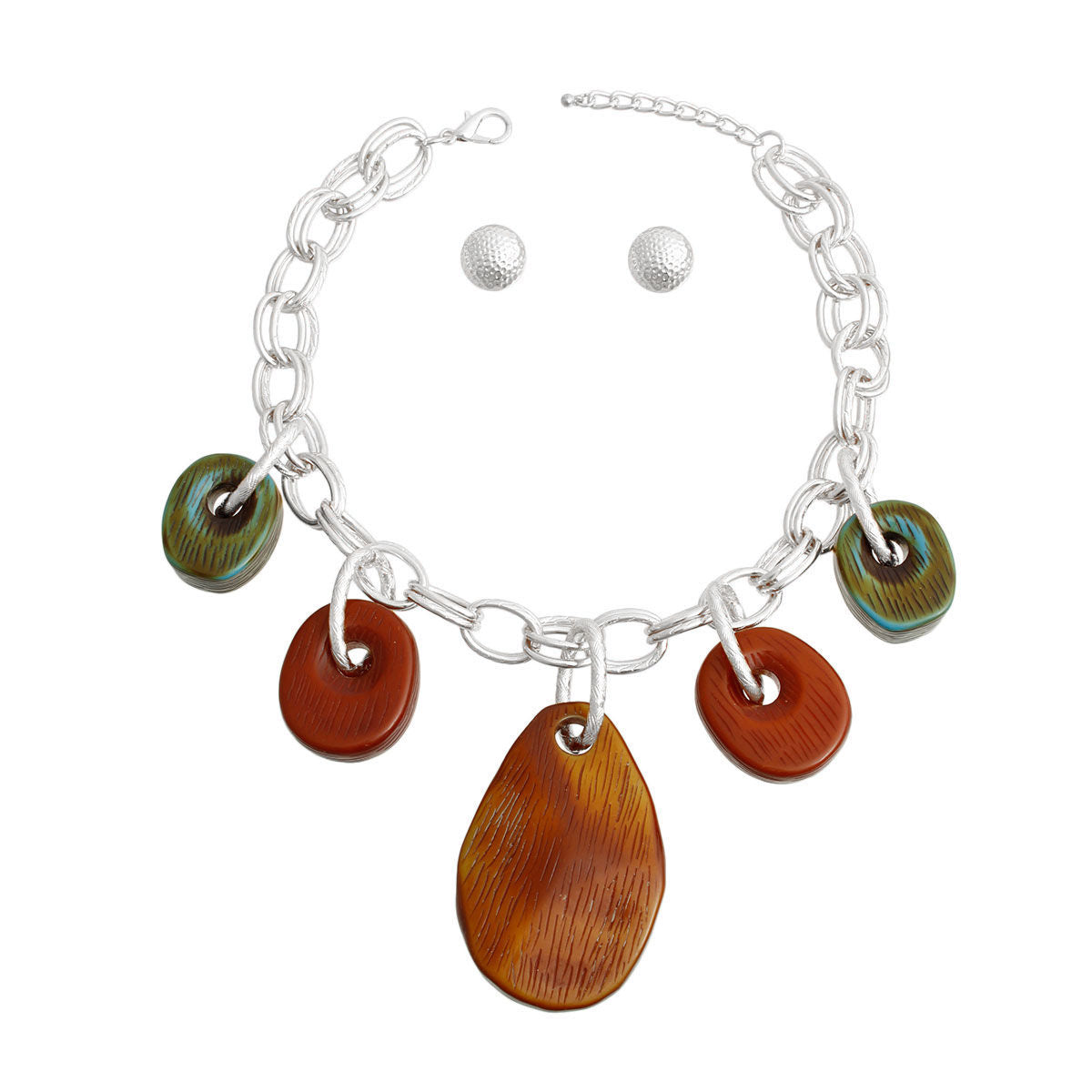 Silver Double Link Bead Necklace Ser