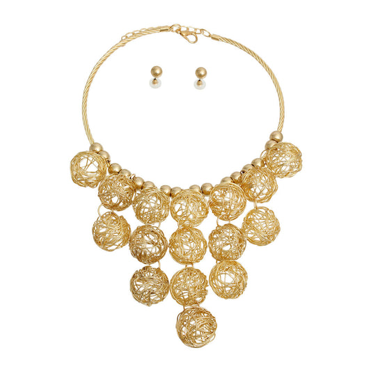 Gold Wire Ball Necklace