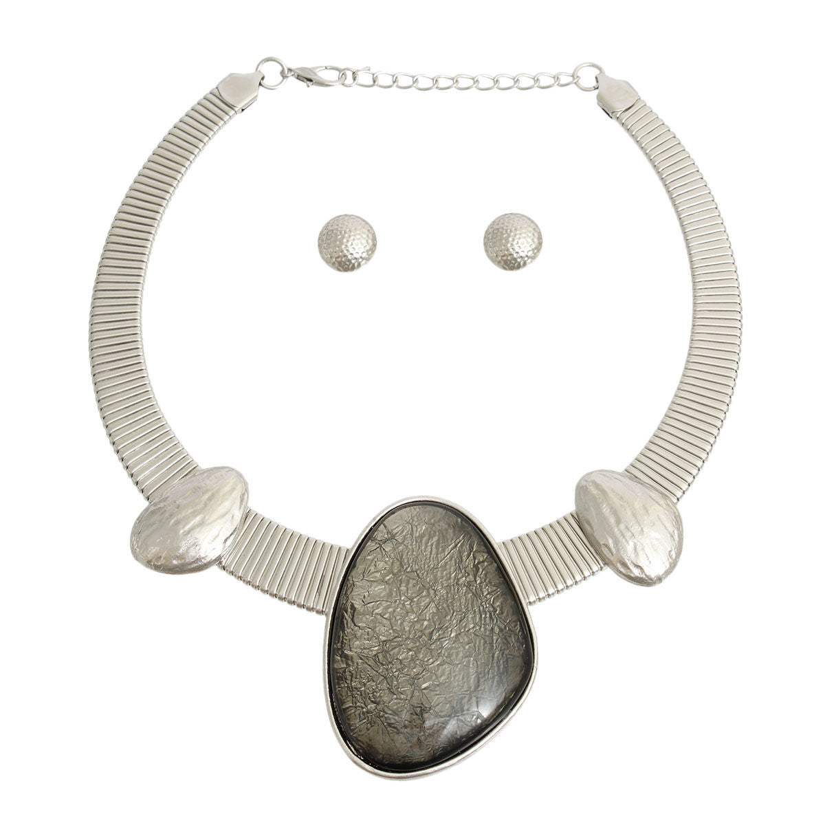 Silver Omega Black Resin Necklace