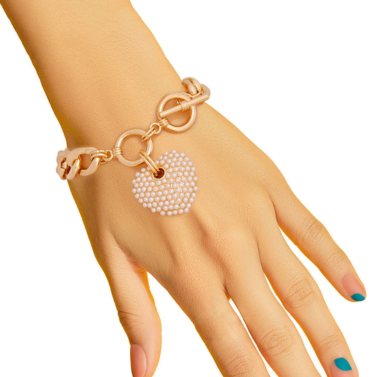 Cream Pearl Heart Toggle Bracelet