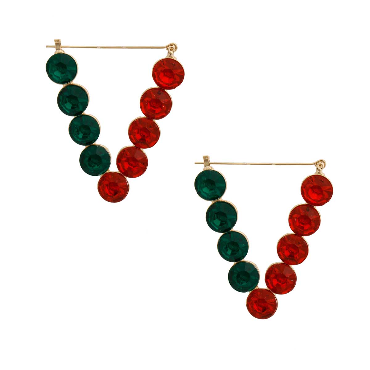Red and Green Studded Triangle Hoops
