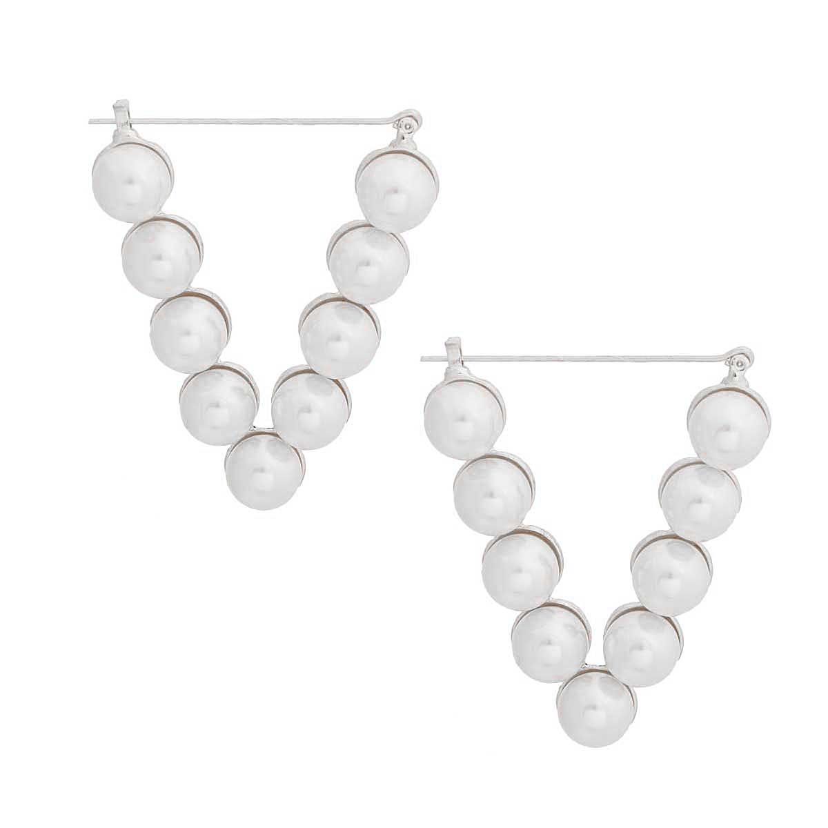 White Pearl Studded Triangle Hoops