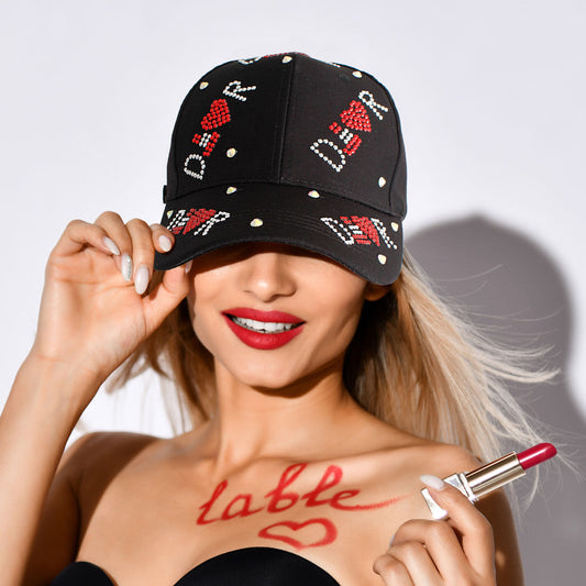 Black Designer Heart Stone Hat