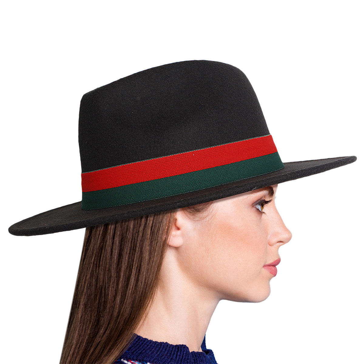 Black Felt Stripe Fedora