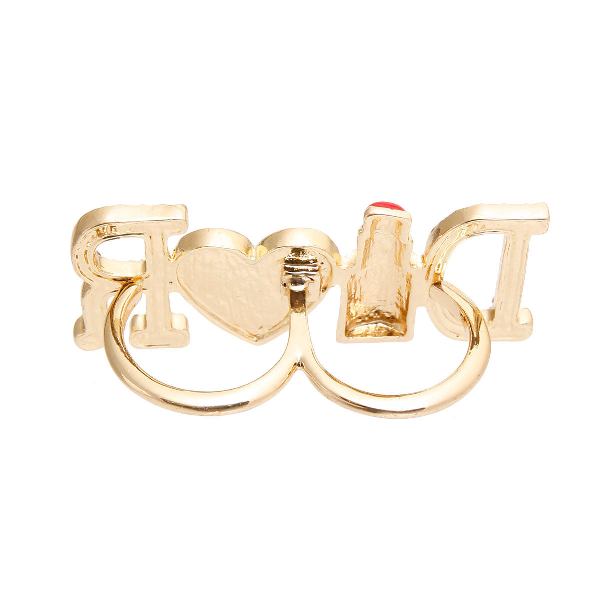 Gold D Designer 2 Finger Ring