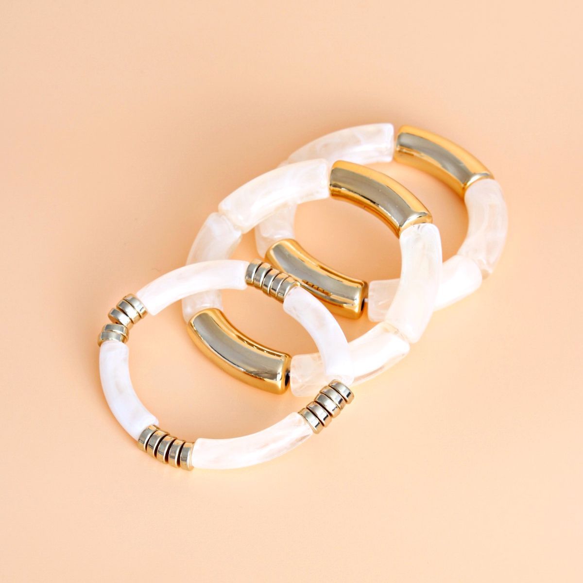 Cream Tube Stretch Bangle Set