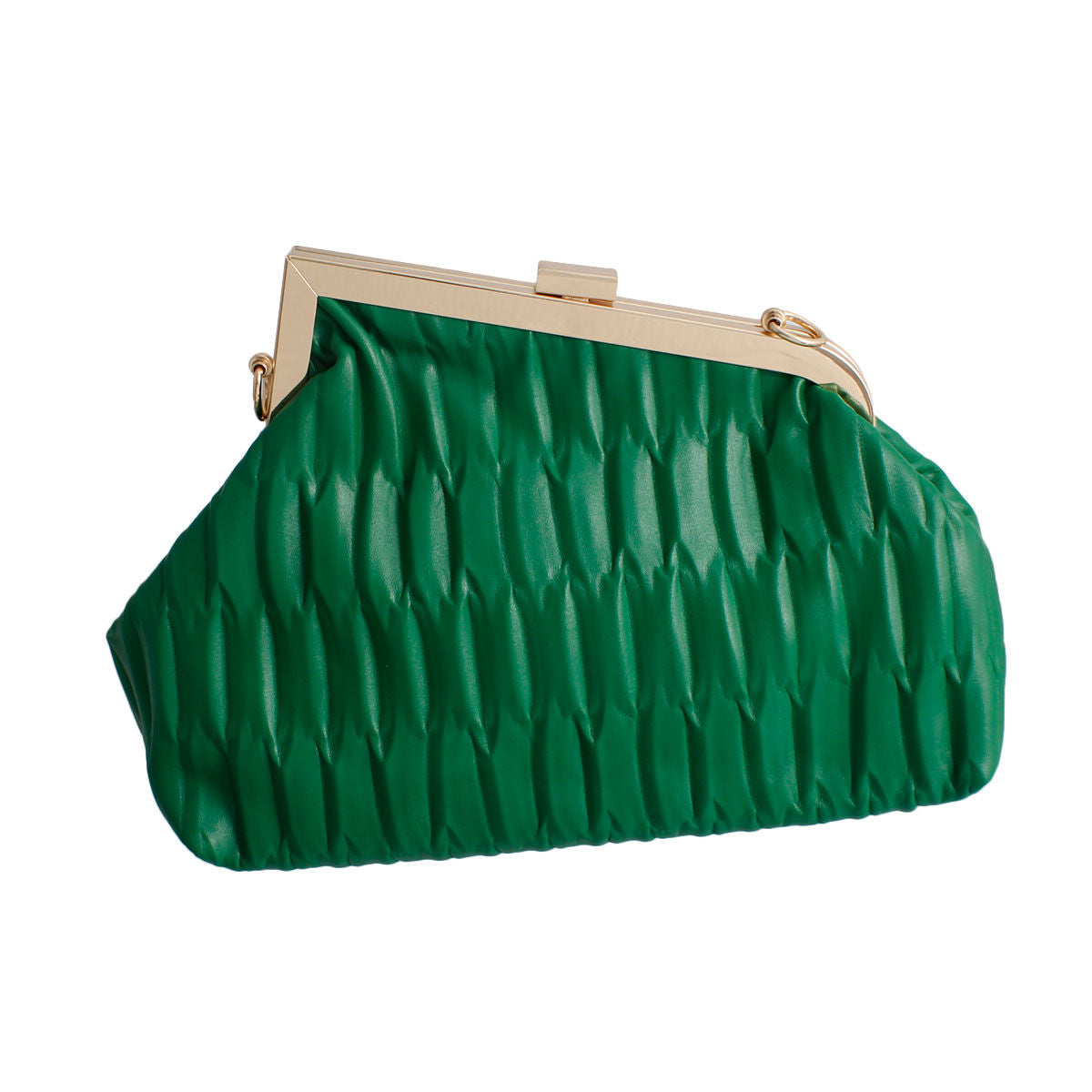 Green Ribbed Angled Frame Clutch