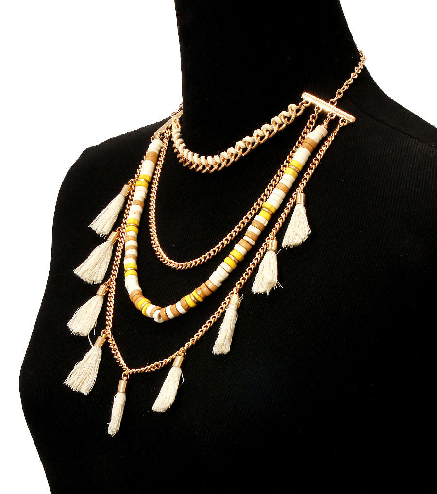 Ivory Yarn Tassel Necklace Set