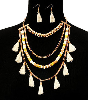 Ivory Yarn Tassel Necklace Set
