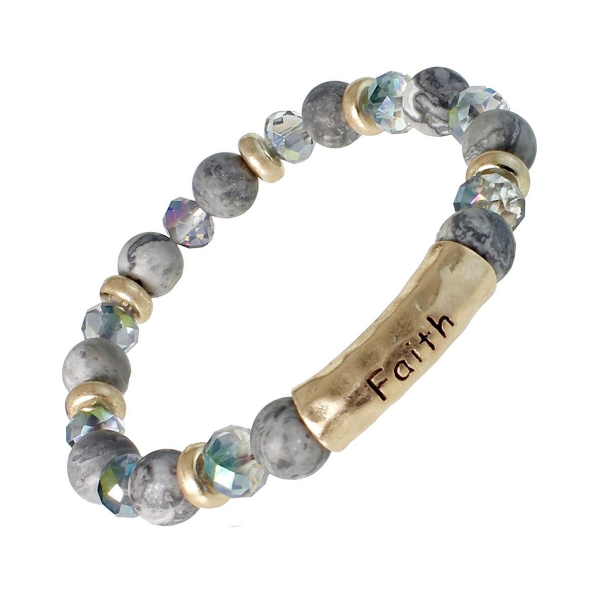 Gray Natural Stone Faith Bracelet