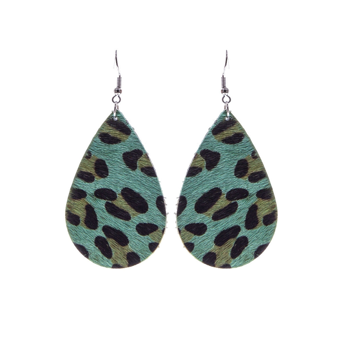 Faux Fur Green Leopard Teardrop Earrings