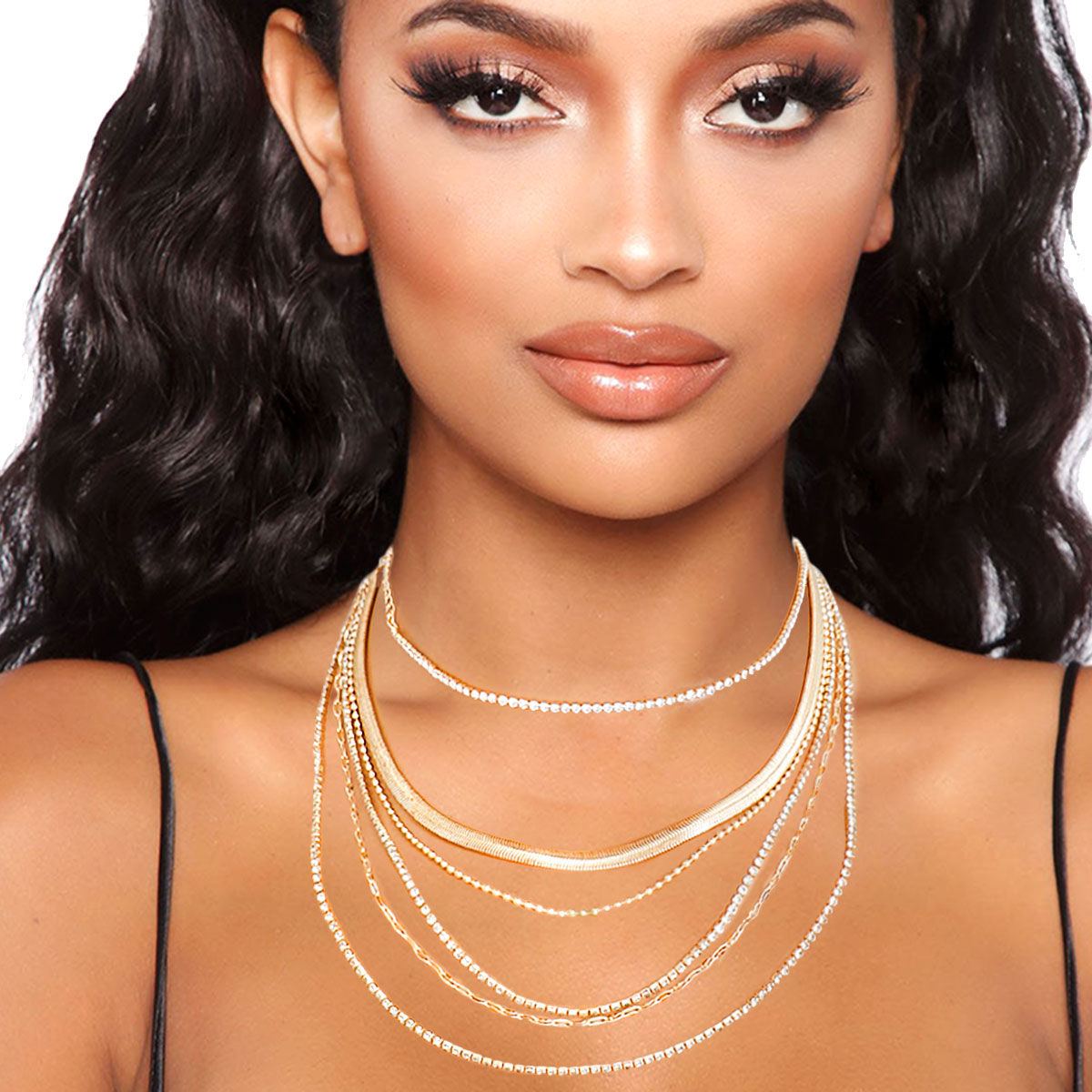 Gold Multi Rhinestone Chain Necklace