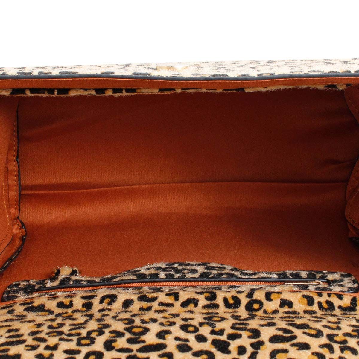 Brown Leopard Fur Boxy Satchel Set